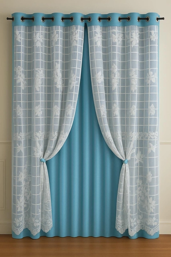 Aqua luxury Double layer Curtains (Self Design, Pack of 2)  - Window (4 x 5 Feet)