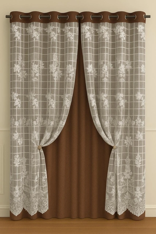 Brown luxury Double layer Curtains (Self Design, Pack of 2)  - Window (4 x 5 Feet)