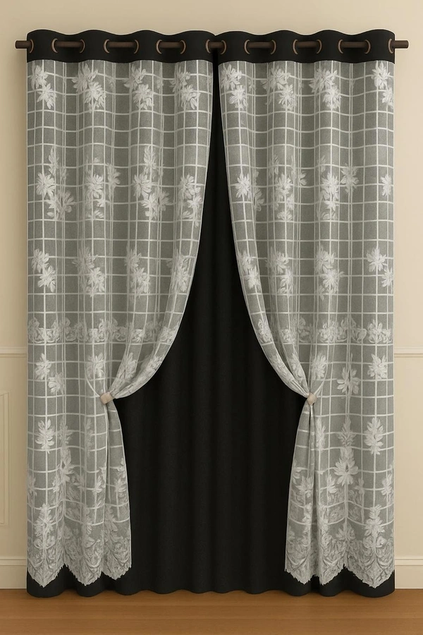 Black luxury Double layer Curtains (Self Design, Pack of 2)  - Window (4 x 5 Feet)