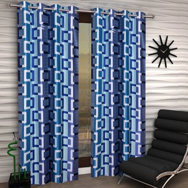 Fabolic polyester Eyelet Blue Suprimo Box Printed Design curtains Pack of 2 - Window (4x5 Feet)