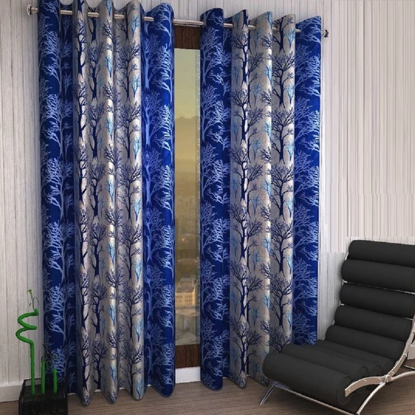 Fabolic polyester Eyelet Blue Suprimo Printed Design curtains Pack of 2 - Long Door (4x9 Feet)