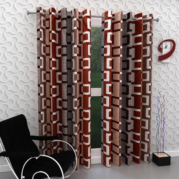 Fabolic polyester Eyelet Brown Suprimo Box Printed Design curtains Pack of 2 - Window (4x5 Feet)