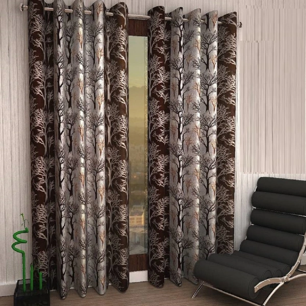 Fabolic polyester Eyelet Brown Suprimo Printed Design curtains Pack of 2 - Long Door (4x9 Feet)