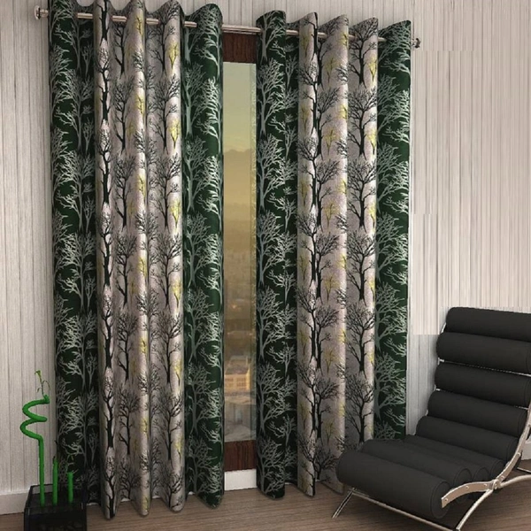 Fabolic polyester Eyelet Green Suprimo Printed Tree Design curtains Pack of 2 - Long Door (4x9 Feet)