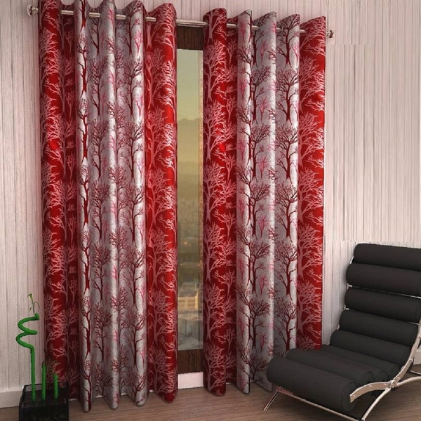 Fabolic polyester Eyelet Maroon Suprimo Printed Tree Design curtains Pack of 2 - Window (4x5 Feet)