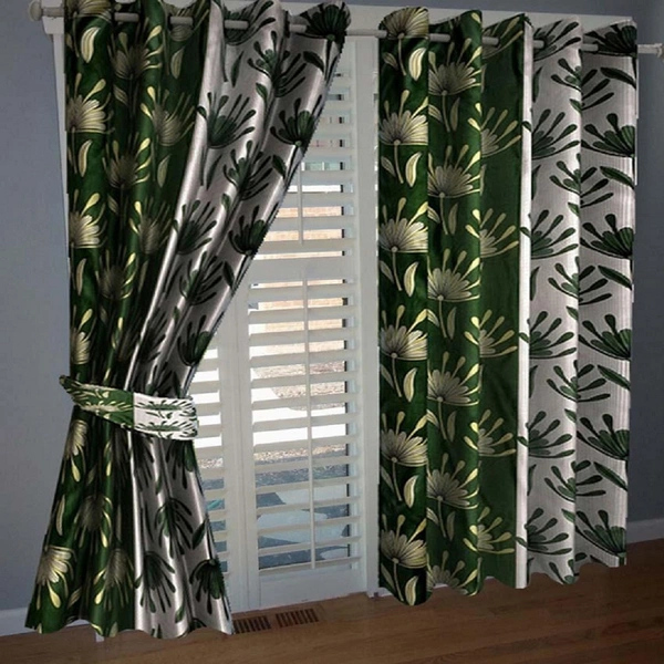 Federica polyester Eyelet  Suprimo Printed Design Green curtains Pack of 2 - Door (4x7 Feet)