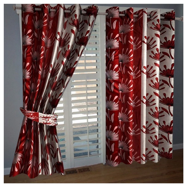 Federica Polyester Eyelet  Suprimo Printed Design Maroon curtains Pack of 2 - Long Door (4x9 Feet)
