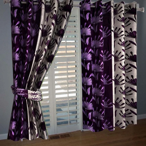 Federica Polyester Eyelet  Suprimo Printed Design Purple Curtains Pack of 2 - Long Door (4x9 Feet)