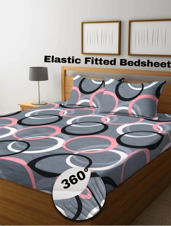 Panipat textile Hub 180 TC Microfiber Super Soft Fitted (Elastic) Double Bedsheet with 2 Pillow cover - Grey