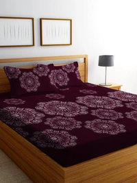 Panipat textile Hub 180 TC Microfiber Super Soft Fitted (Elastic) Double Bedsheet with 2 Pillow cover - Wine