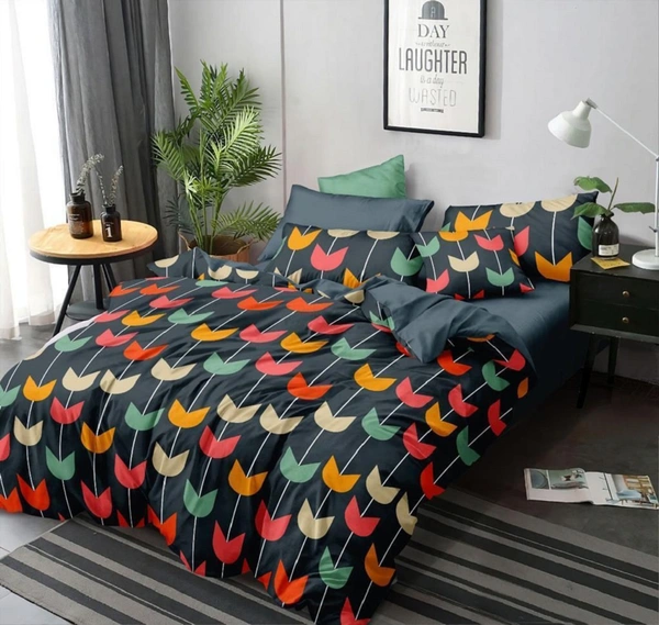 Home Garage 140 TC Microfiber 3D Printed Super Soft Flat Double Bedsheet  With 2 pillow cover - Double Bedsheet