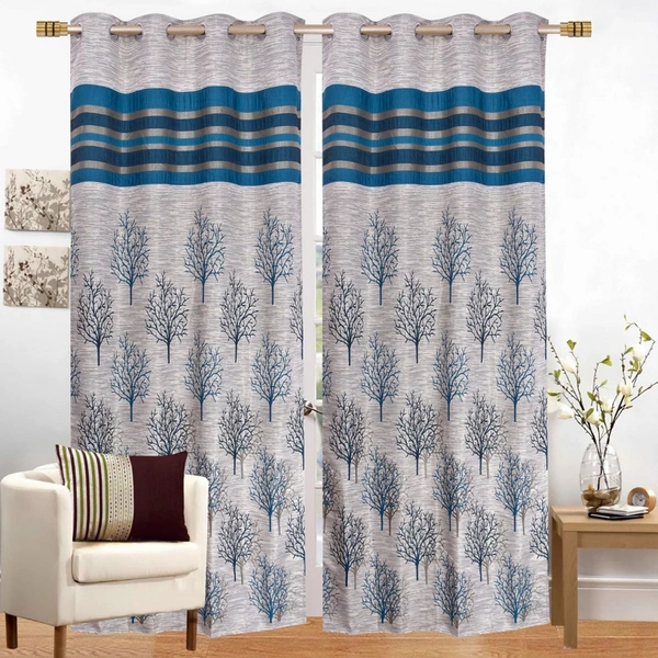 Home Garage Polyester Eyelet Blue Jute jacquard curtains Pack of 2 - Window (4x5 Feet)