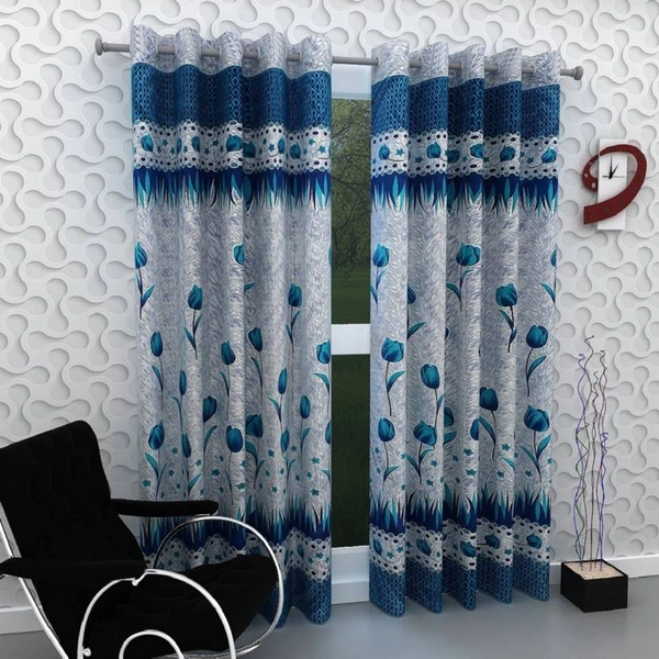 Home Garage polyester Eyelet Blue Printed Design curtains Pack of 2 - Long Door (4x9 Feet)