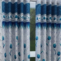 Home Garage polyester Eyelet Blue Printed Design curtains Pack of 2 - Long Door (4x9 Feet)