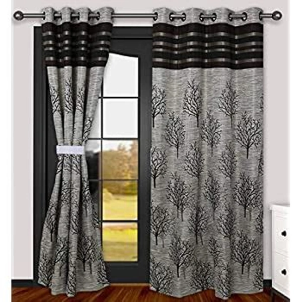 Home Garage Polyester Eyelet Brown Jute jacquard curtains Pack of 2 - Long Door (4x9 Feet)