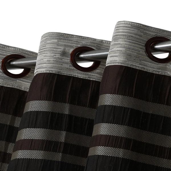 Home Garage Polyester Eyelet Brown Jute jacquard curtains Pack of 2 - Long Door (4x9 Feet)