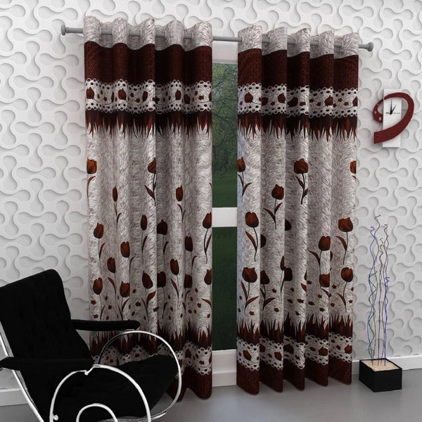 Home Garage polyester Eyelet Brown Printed Design curtains Pack of 2 - Long Door (4x9 Feet)