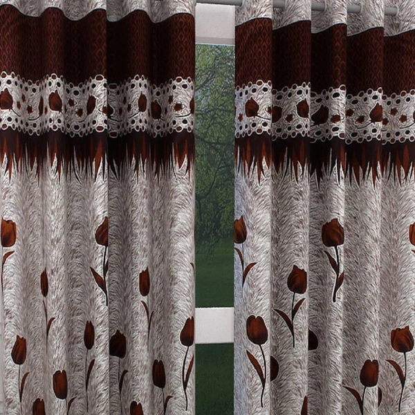Home Garage polyester Eyelet Brown Printed Design curtains Pack of 2 - Long Door (4x9 Feet)