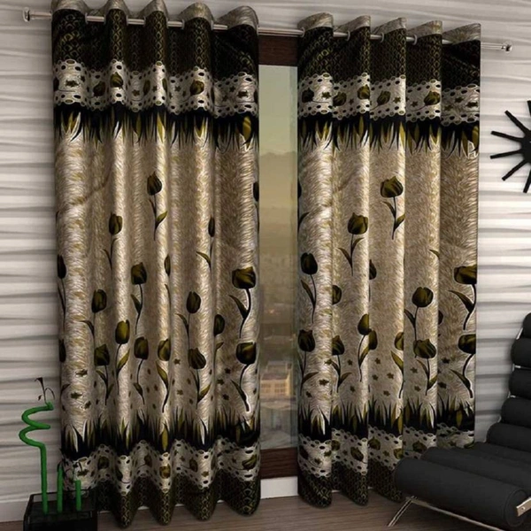 Home Garage polyester Eyelet Green Printed Design curtains Pack of 2 - Long Door (4x9 Feet)