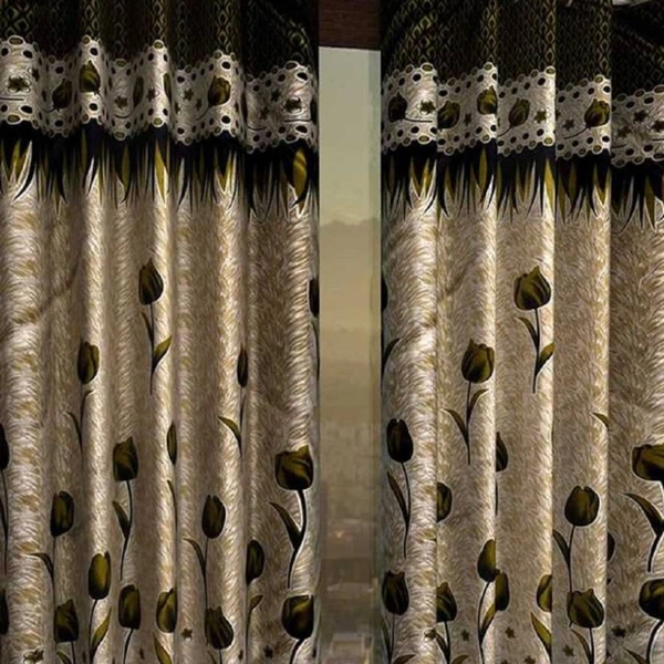 Home Garage polyester Eyelet Green Printed Design curtains Pack of 2 - Door (4x7 Feet)