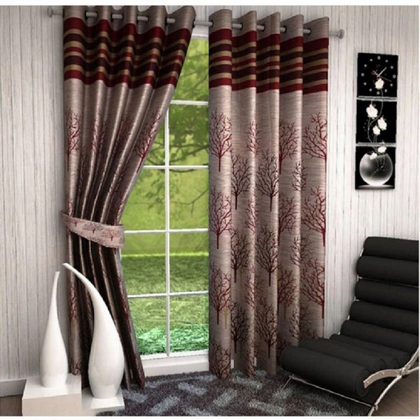 Home Garage Polyester Eyelet Maroon Jute jacquard curtains Pack of 2 - Window (4x5 Feet)