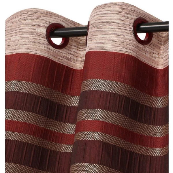 Home Garage Polyester Eyelet Maroon Jute jacquard curtains Pack of 2 - Window (4x5 Feet)