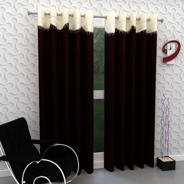 Home Garage Polyester Eyelet Valence Design Brown Solid Curtains Pack of 2 - Long Door (4x9 Feet)
