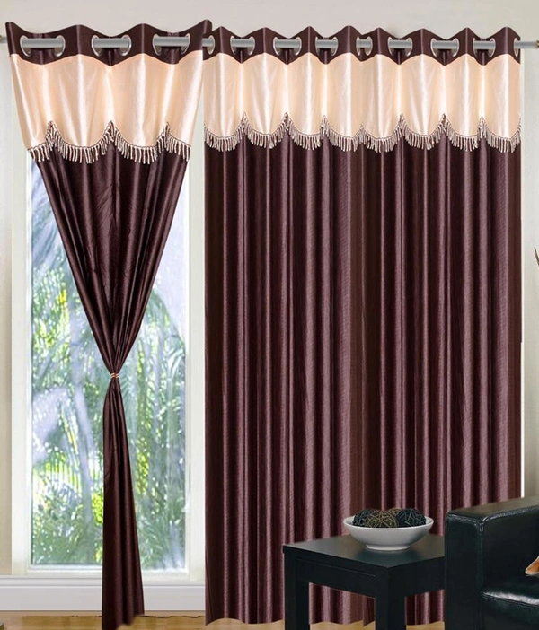 Home Garage Polyester Eyelet Valence Design Brown Solid Curtains Pack of 2 - Long Door (4x9 Feet)