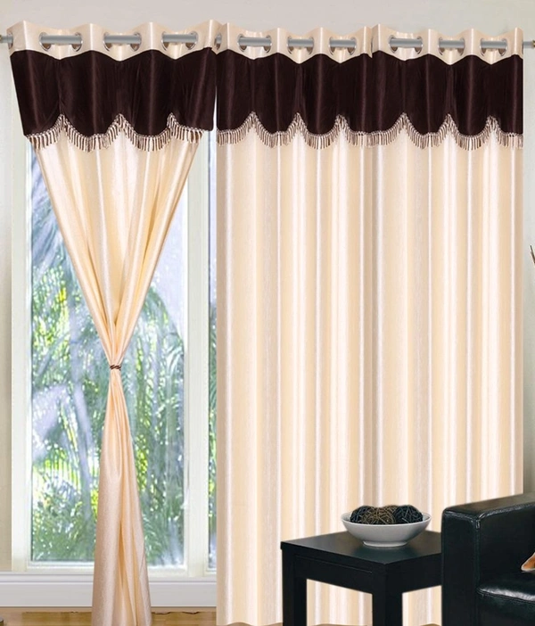 Home Garage Polyester Eyelet Valence Design Cream Solid Curtains Pack of 2 - Window (4x5 Feet)