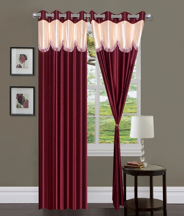 Home Garage Polyester Eyelet Valence Design Maroon Solid Curtains Pack of 2 - Long Door (4x9 Feet)