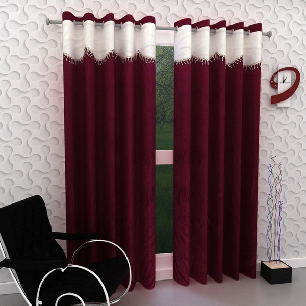 Home Garage Polyester Eyelet Valence Design Maroon Solid Curtains Pack of 2 - Door (4x7 Feet)