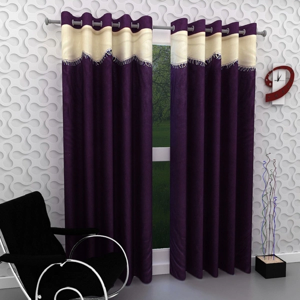 Home Garage Polyester Eyelet Valence Design Purple Solid Curtains Pack of 2 - Long Door (4x9 Feet)