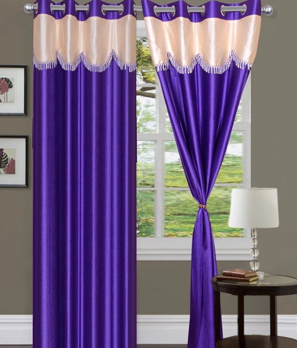Home Garage Polyester Eyelet Valence Design Royal Blue Solid Curtains Pack of 2 - Window (4x5 Feet)
