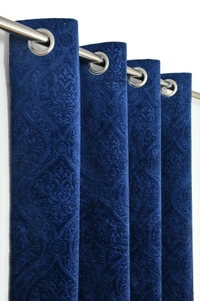 Home Garage Velvet Eyelet Blue Blackout High Quality Punch Print curtains Pack of 2 - Long Door (4x9 Feet)