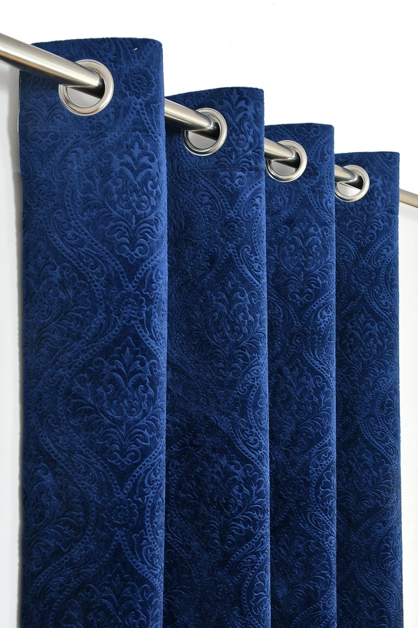 Home Garage Velvet Eyelet Blue Blackout High Quality Punch Print curtains Pack of 2 - Long Door (4x9 Feet)