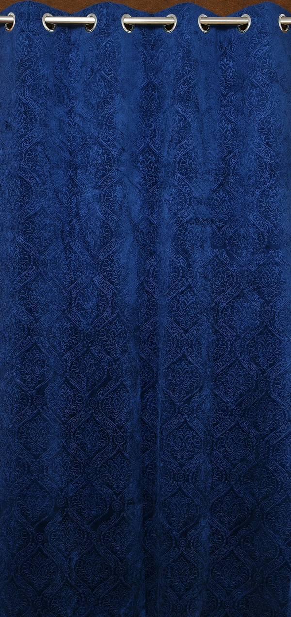 Home Garage Velvet Eyelet Blue Blackout High Quality Punch Print curtains Pack of 2 - Long Door (4x9 Feet)
