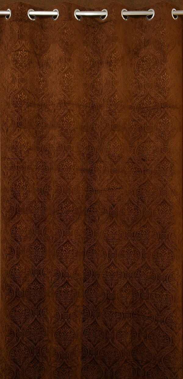 Home Garage Velvet Eyelet Brown Blackout High Quality Punch Print curtains Pack of 2 - Window (4x5 Feet)
