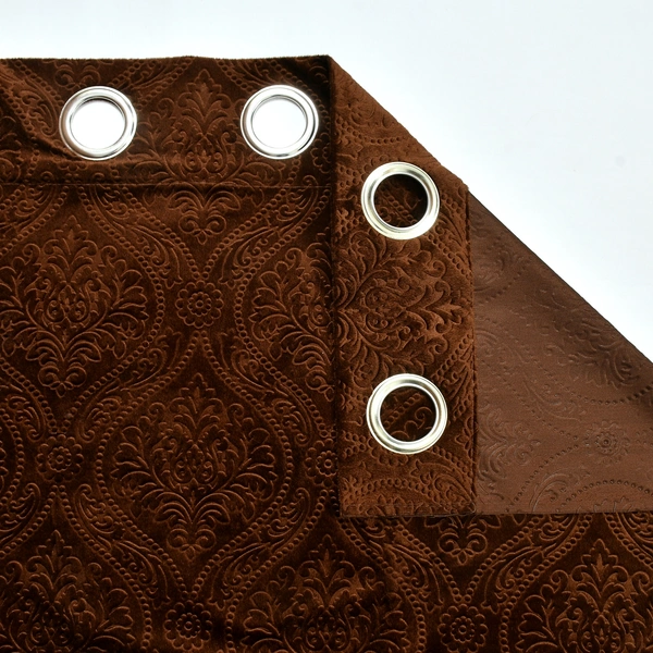 Home Garage Velvet Eyelet Brown Blackout High Quality Punch Print curtains Pack of 2 - Window (4x5 Feet)