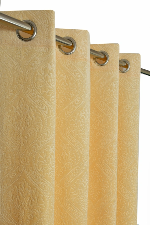 Home Garage Velvet Eyelet Cream Blackout High Quality Punch Print curtains Pack of 2 - Window (4x5 Feet)
