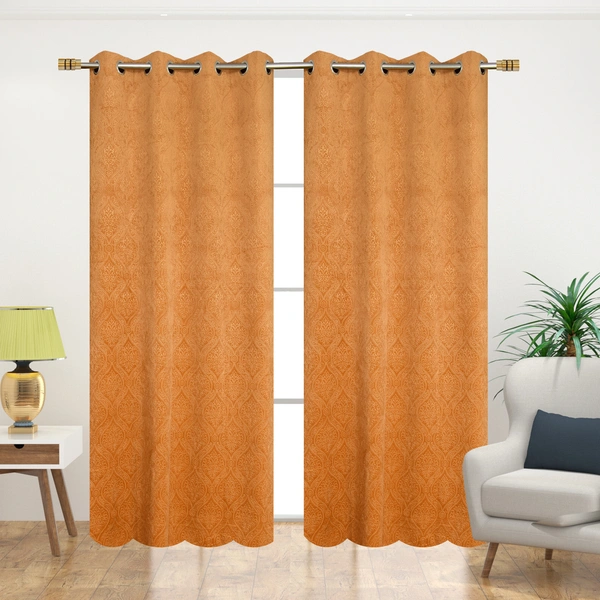 Home Garage Velvet Eyelet Gold Blackout High Quality Punch Print curtains Pack of 2 - Window (4x5 Feet)