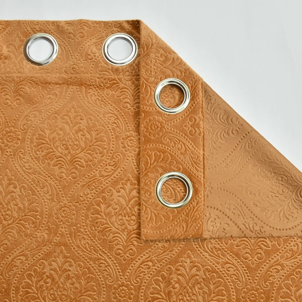 Home Garage Velvet Eyelet Gold Blackout High Quality Punch Print curtains Pack of 2 - Window (4x5 Feet)