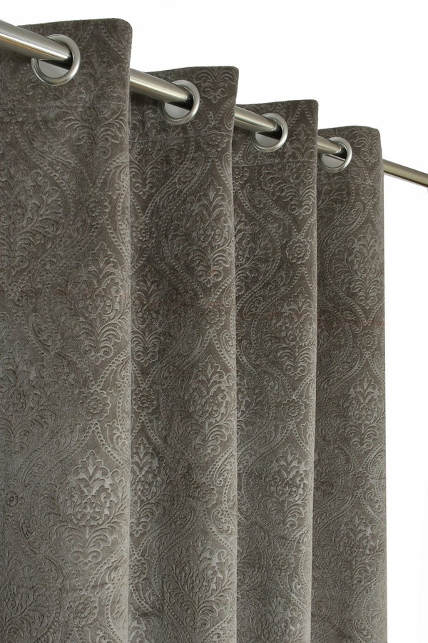 Home Garage Velvet Eyelet Gray Blackout High Quality Punch Print curtains Pack of 2 - Long Door (4x9 Feet)