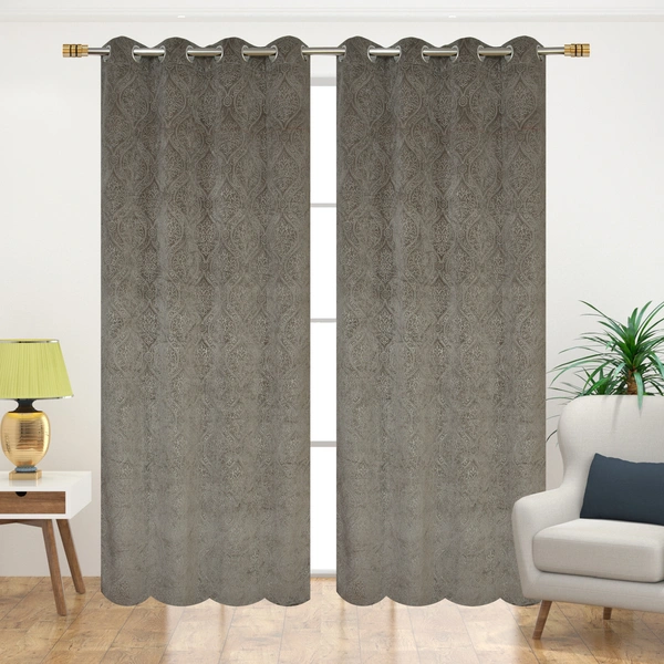 Home Garage Velvet Eyelet Gray Blackout High Quality Punch Print curtains Pack of 2 - Long Door (4x9 Feet)