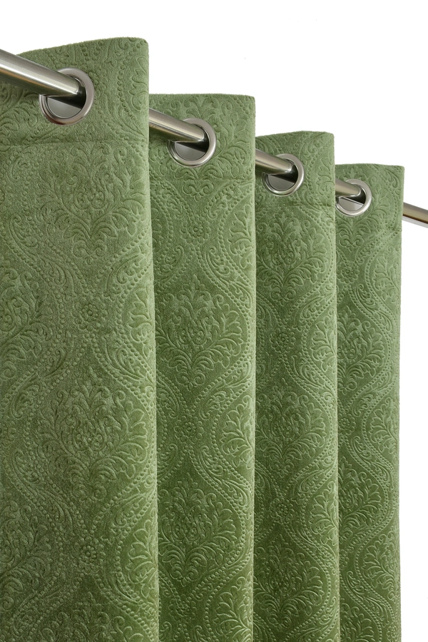 Home Garage Velvet Eyelet Green Blackout High Quality Punch Print curtains Pack of 2 - Window (4x5 feet)