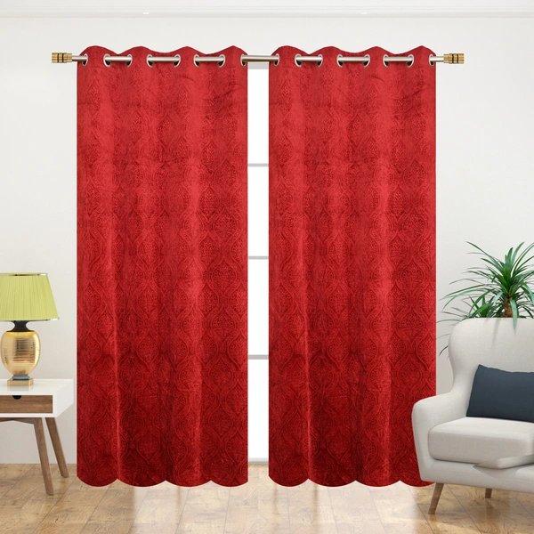 Home Garage Velvet Eyelet Marron Blackout High Quality Punch Print curtains Pack of 2 - Window (4x5 Feet)