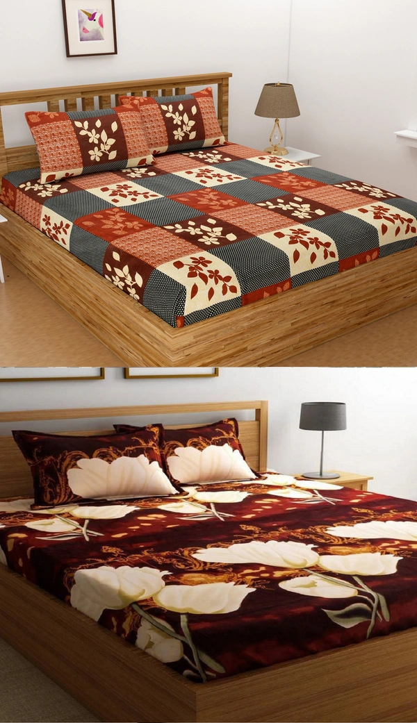 Loof Klapper 140 TC Microfiber 3D Printed  Double Bedsheet  Pack of 2 ( 2 Double Bedsheet with 4 pillow cover) - Double Bedsheet