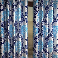 Loof Klapper Polyester Eyelet Blue Printed Design curtains Pack of 2 - Long Door (4x9 Feet)