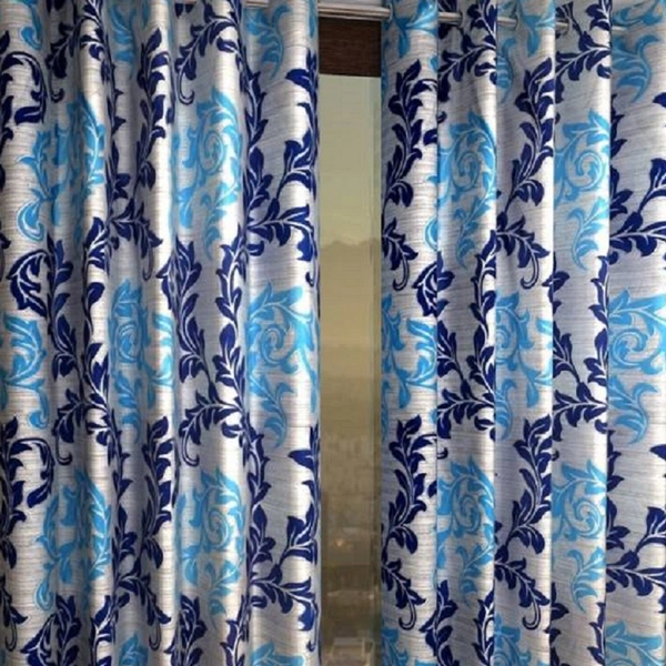 Loof Klapper Polyester Eyelet Blue Printed Design curtains Pack of 2 - Long Door (4x9 Feet)
