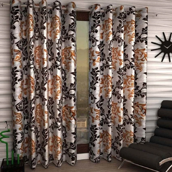 Loof Klapper Polyester Eyelet Brown Printed Design curtains Pack of 2 - Long Door (4x9 Feet)