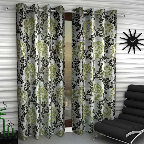 Loof Klapper Polyester Eyelet Green Printed Design curtains Pack of 2 - Window (4x5 Feet)
